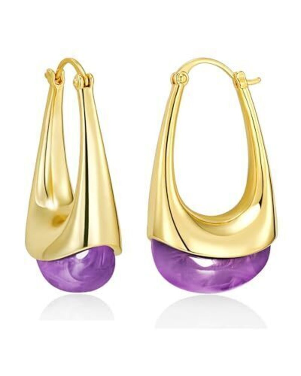 7301 Long Oval Chunky Dangle 18K gold plated Hoops with Colored Resin